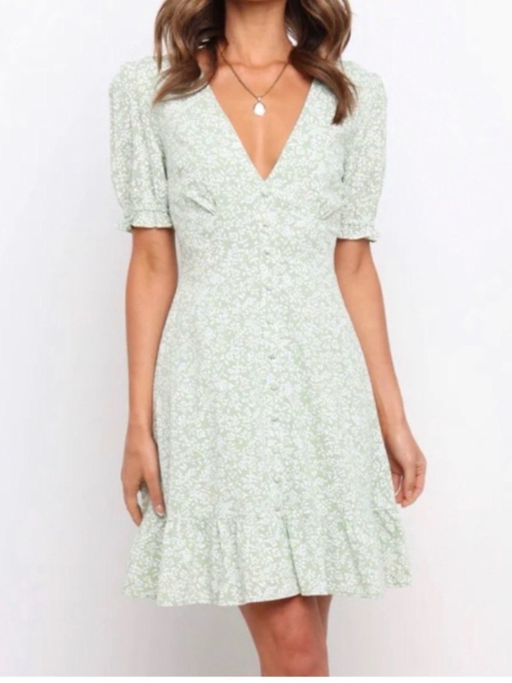 Petal & Pup Sage Green Magill V-Neck Mini Dress Size 2